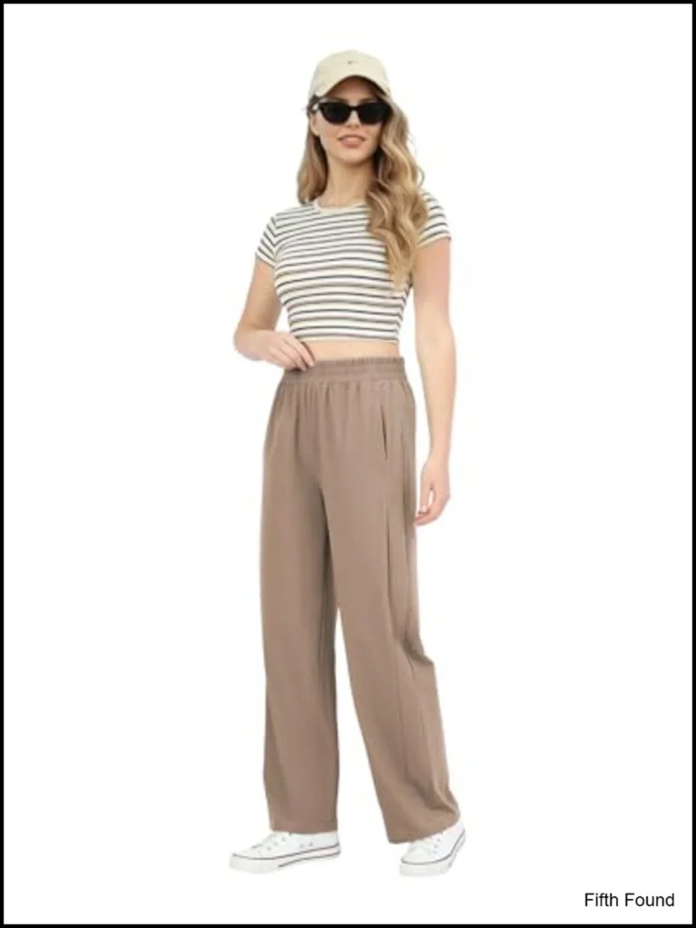 High Waisted Straight Leg Pull On Trousers - Casual Stretch Pants